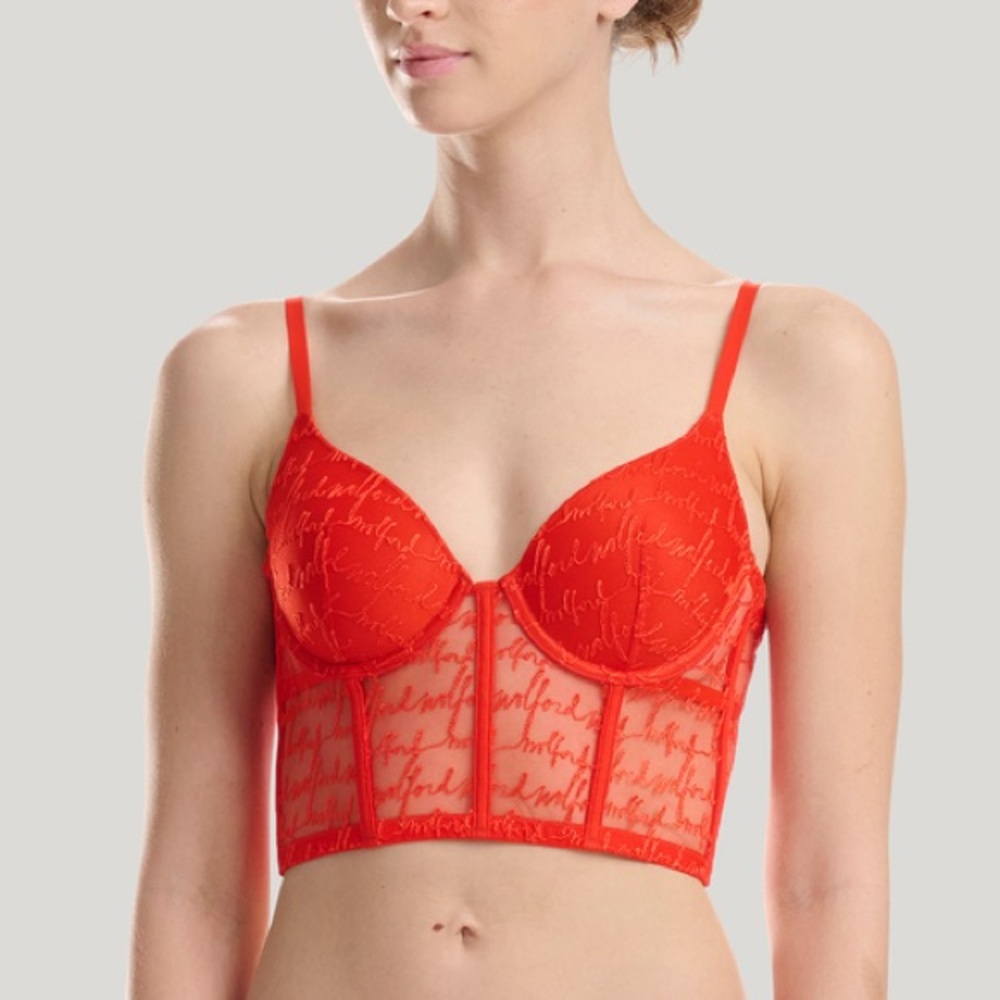 Wolford logo obsessed bustier top in red glow